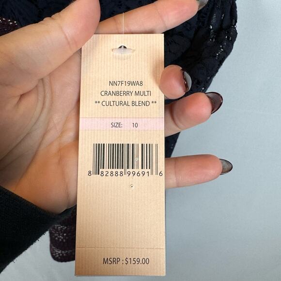 Nanette Lepore Lace-Bodice Bell Sleeve Cranberry Multi Dress Size 10 NWT - Picture 6 of 10